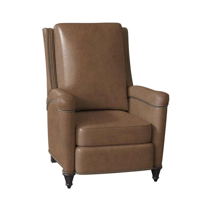 Mayes Recliner, Aline Light Gray Stonewash Genuine Leather, Gunmetal, Plantation