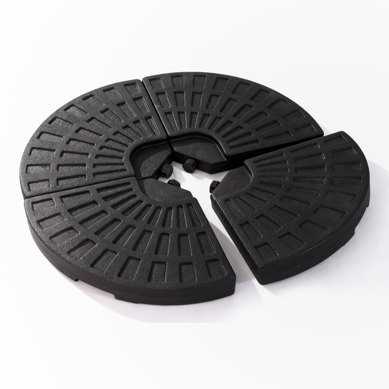 Base de parasol en porte-à-faux robuste de style ventilateur, 4 panneaux rechargeables avec eau / sable (220 lb), PEHD résistant aux intempéries avec crochets de verrouillage en métal, empilable et portable - pour la cour, la pelouse et la piscine