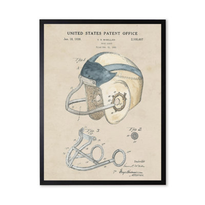 Football Helmet Patent in Black Frame
