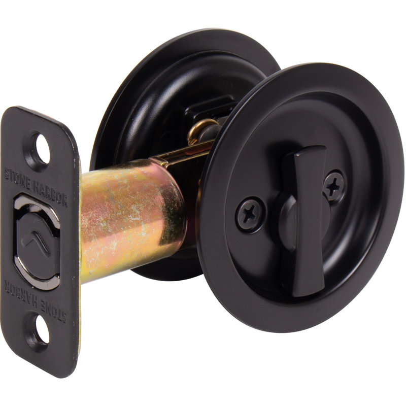 Verrou de porte rond à serrure ronde avec loquet 2-3 / 8 po - Noir mat, Matte Black