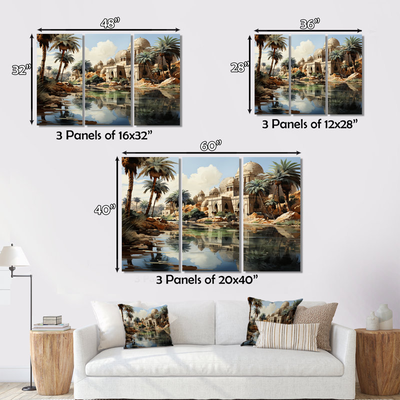 Égypte, reflets du Nil - impression sur toile tendue 3 pièces, H 28 po x l 36 po x P 1 po