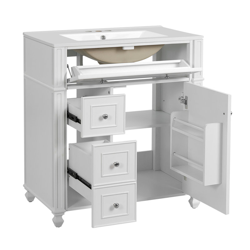 Meuble-lavabo de salle de bain avec lavabo en céramique, 30 po, armoire de rangement avec portes à fermeture douce et organisateur de porte