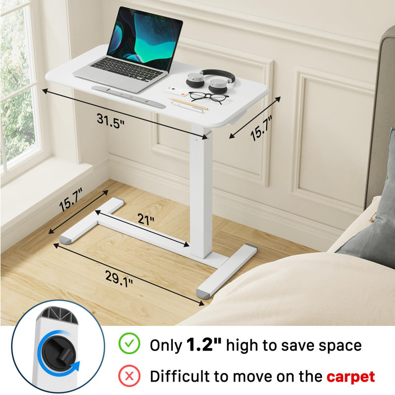  Adjustable Overbed Table - Folding Portable Laptop Desk With Gas Spring Height Adjustment