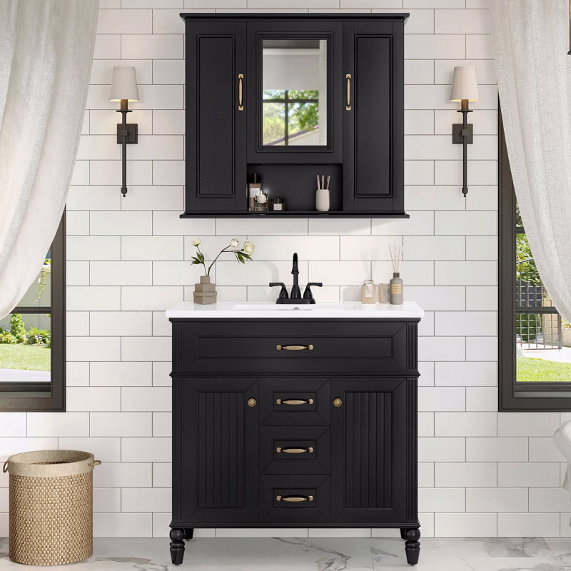 Armoire à pharmacie 36 po, armoire de rangement murale pour salle de bain, armoire murale moderne avec miroir, armoire à miroir avec 3 portes (meuble-lavabo non inclus)