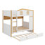 Lit superposé House avec tablettes de rangement et lit gigogne coulissant, cadre de lit superposé en bois massif avec garde-corps de sécurité-1459891620