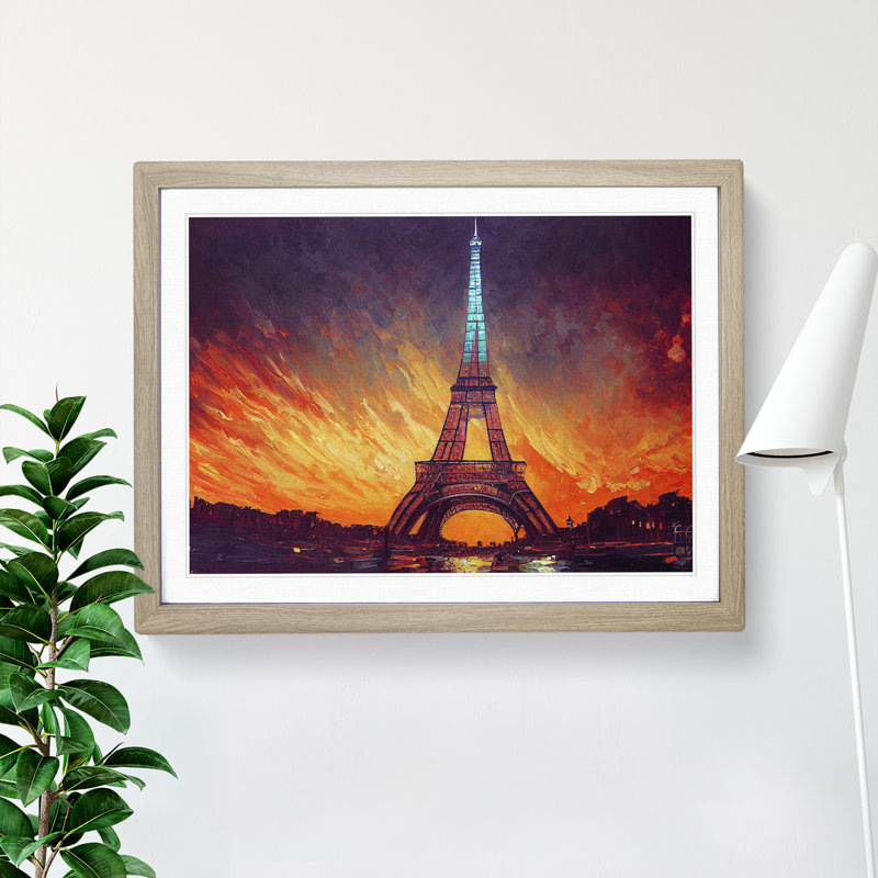 Eiffel Tower - Single Picture Frame Painting, 34cm H x 46cm W x 2cm D, Oak