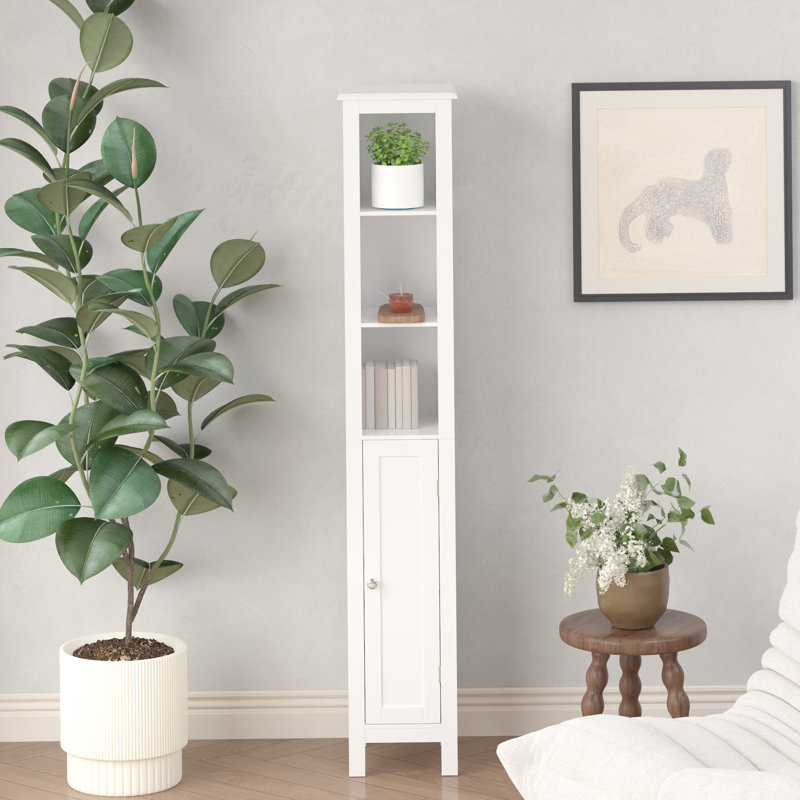 66.92" Tall Bathroom Storage Cabinet With Adjustable Shelves,Slim 1 Doors Freestanding Cabinet With Anti-Tip, Open Compartments, For Home, Small Spaces, Bathroom,Kitchen, Living Room, White