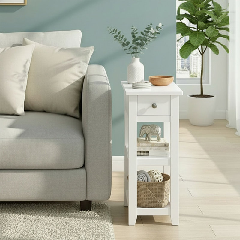 Table de bout en bois de couleur unie Ethan avec tiroir et 2 tablettes ouvertes, table de chevet transitionnelle pour petits espaces, l 10 po x P 16 po x H 24 po