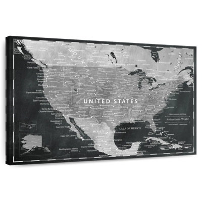 Personalized Grey And Black Push Pin USA Map