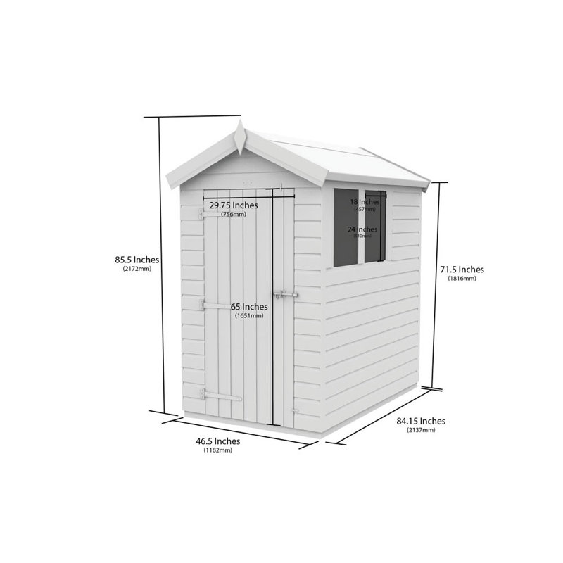 4ft x 7ft Apex Shed - Double Door with Windows