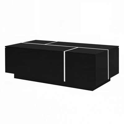 Extendable Coffee Table with High-Gloss Finish Multi-Functional Design with 2 Hidden Storage Spaces and 2 Drawers for Living Room