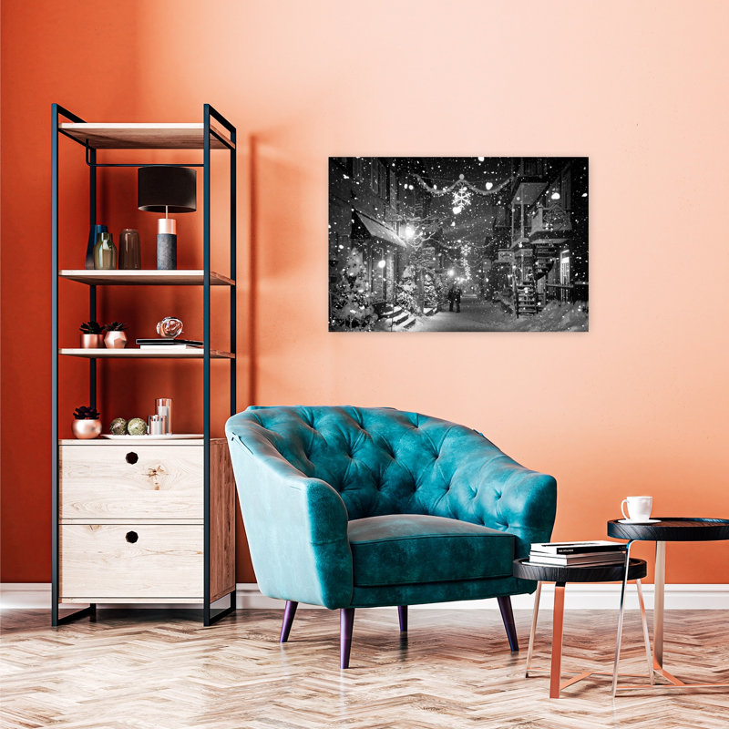 Winter Street Christmas Lights Romantic Abstract Contemporary City Wall Art Print 1 Piece Wrapped Canvas Wall Art