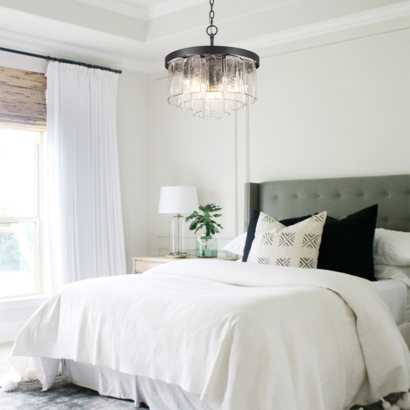 Lustre tambour en verre Livingon, Noir mat