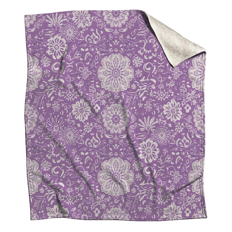 Purple Floral Pattern Blankets, 50in W x 60in H