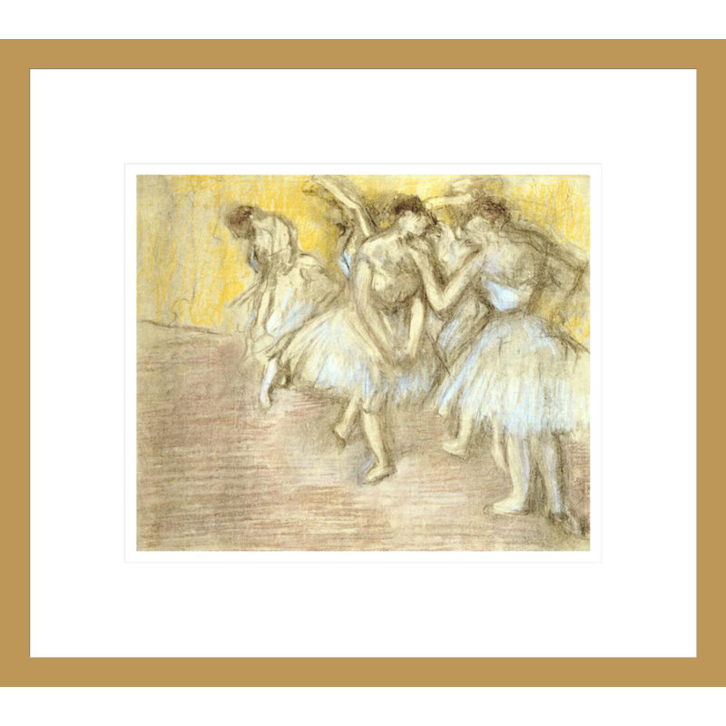 Cinq danseurs sur scène par Edgar Degas, impression giclée encadrée, H 13,75 po x l 15,4 po