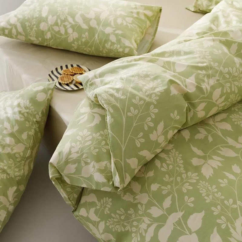 Floral Comforter Set Botanical Flower Bedding Set, Twin Comforter + 1 Standard Pillowcase, Green Floral