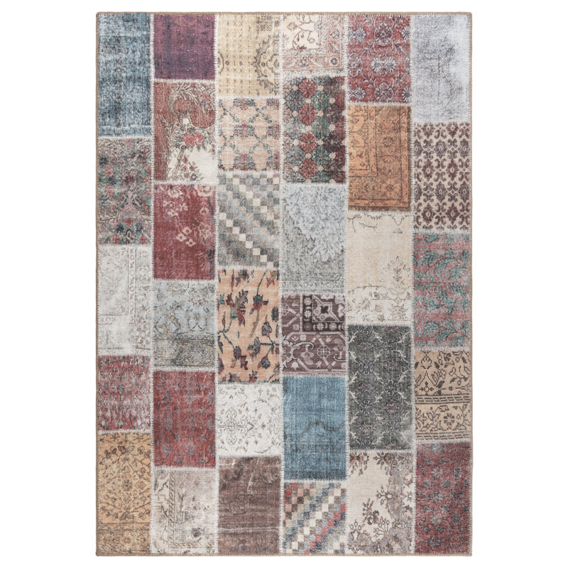 Tapis intérieur patchwork en polyester tissé à la machine Patched Up, 8 pi 10 po x 11 pi 9 po
