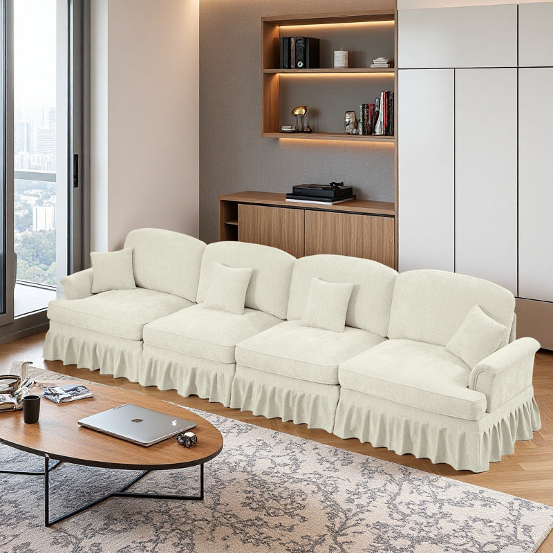Sofa, Cloud Couch Sectional Sofa, Chenille Sofa, 36.6" H x 137.8" W x 32.8" D, Beige