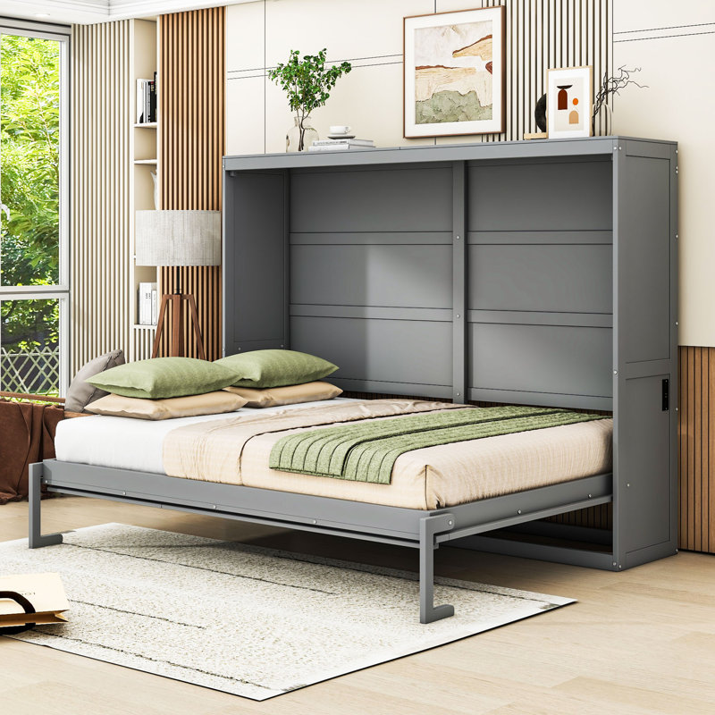 Murphy Bed with Built In USB Port, Gray, Queen