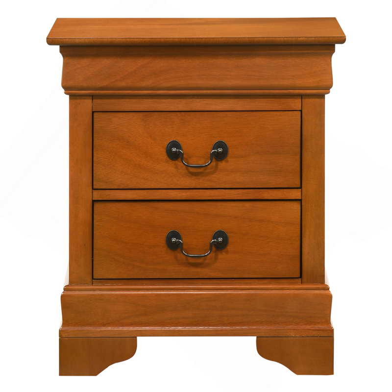 Elegant Oak Nightstand With 2 Drawers, Oak
