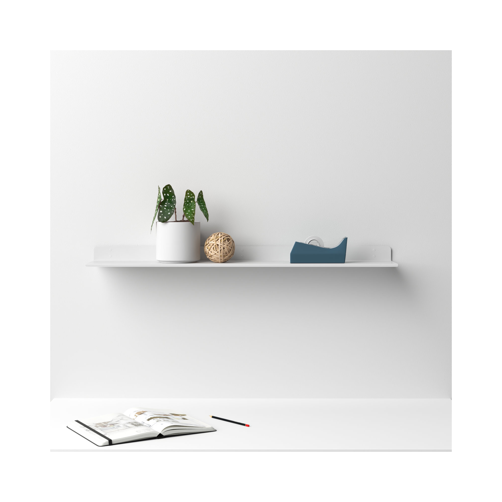 Maja Metal Wall Mounted Floating Display Shelf, 2" H x 36" W x 6" D, White