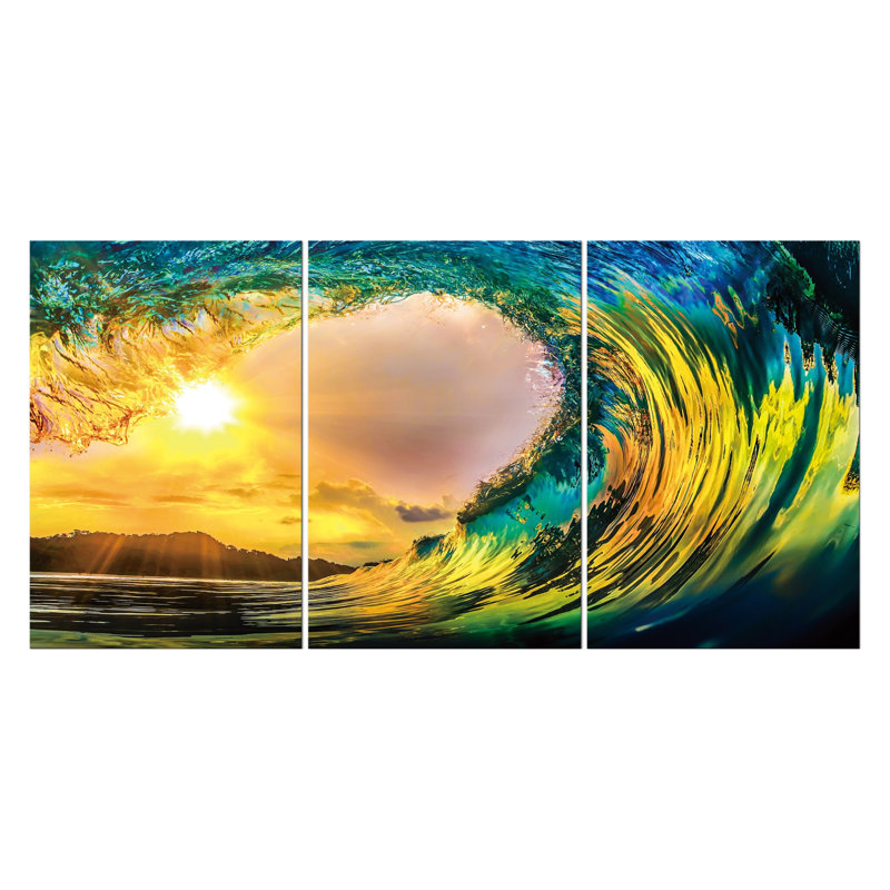 98" Yellow and Blue Wave 3 Piece Wall Decor Set