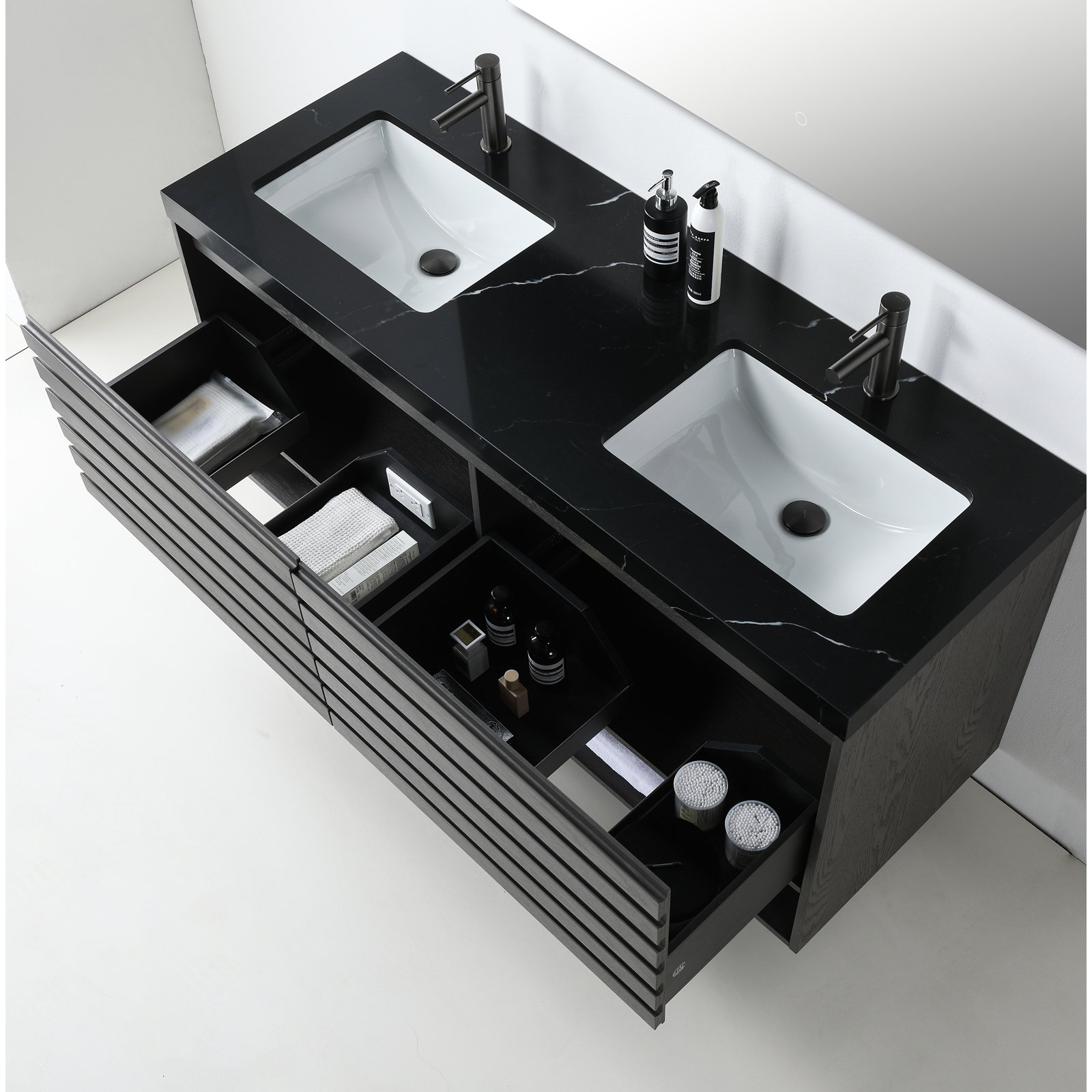 Maumelle 60" Cedar Double Bathroom Vanity, Charcoal, Black