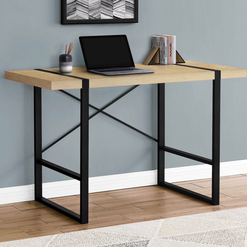 Bureau d'écriture rectangulaire, bureau d'ordinateur, bureau avec base en métal, Naturel