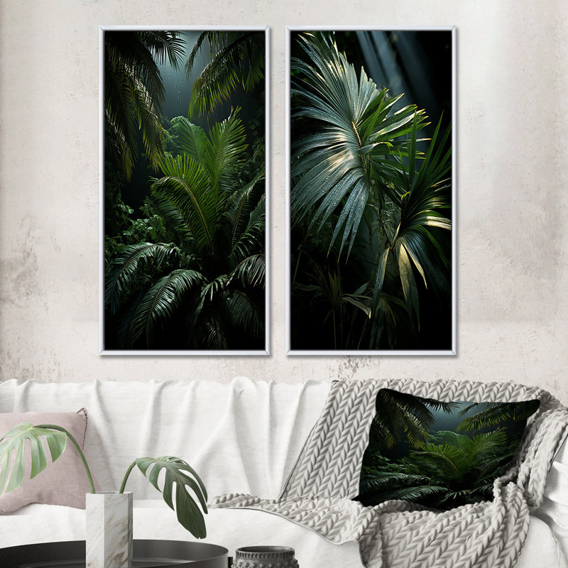 «Palm Trees Jungle», 2 pièces, Cadre blanc, H 20 po x l 24 po