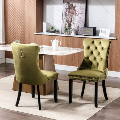 Chaise de salle à manger moderne Ortis avec velours, 2 pièces, olive, Sw2001ol