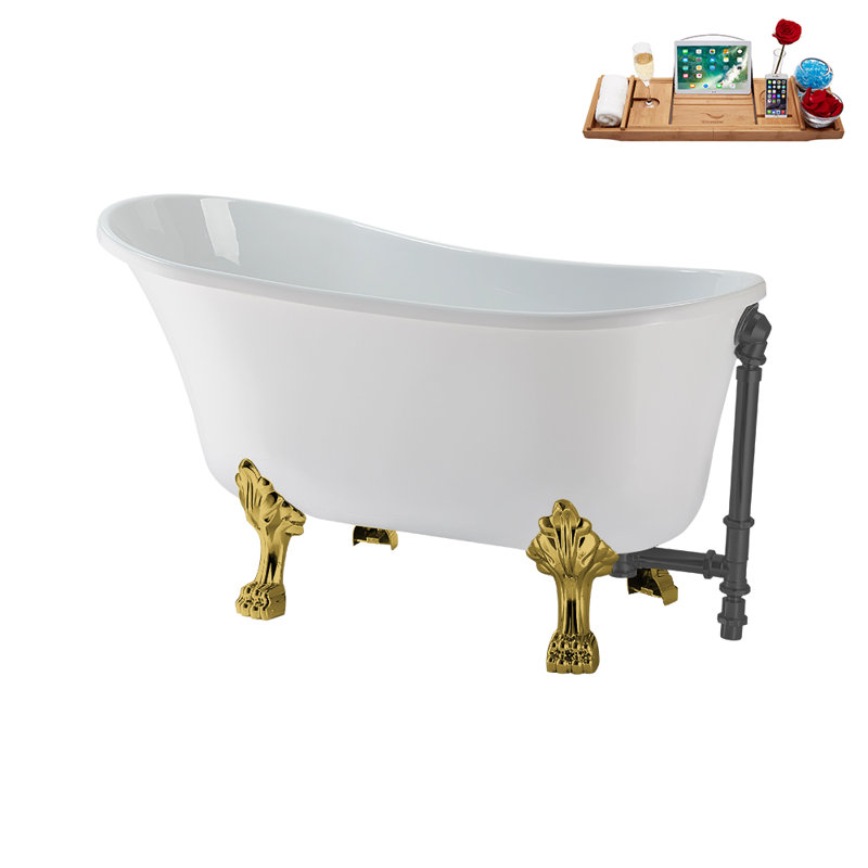 51.2'' x 25.6'' Soaking Acrylic Bathtub, Polished Gold, Brushed Gun Metal