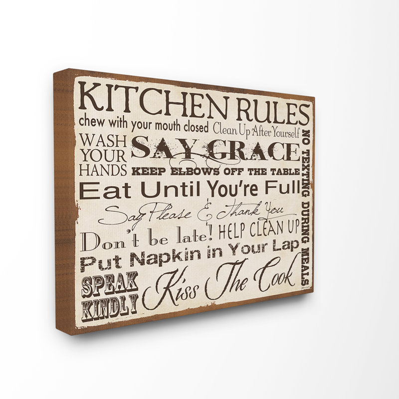 «Kitchen Rules», Ehme, reproduction d'art textuel, Toile tendue, H 30 po x l 40 po x 1,5 po