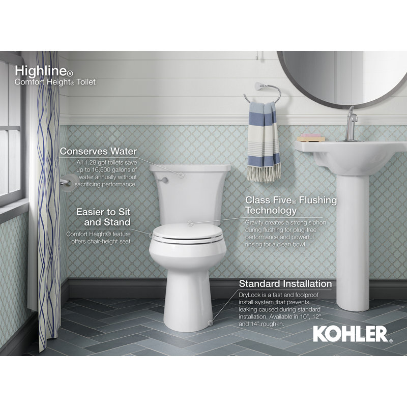 Highline™ 1.28 GPF Water Efficient Elongated Two-Piece Toilet (Seat Not Included), Black, Left