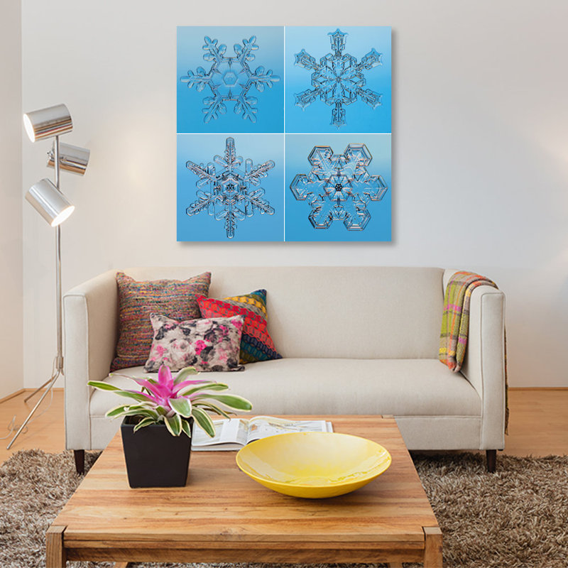 « flocons de neige vus par microscope », impression sur toile, H 26 po x l 26 po x P 1,5 po, Toile tendue, Pas de tapis