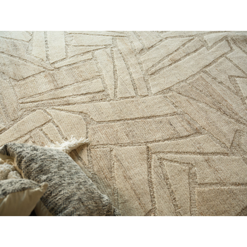 Boma hand-knotted Wool Beige Area Rug, 9'X12'