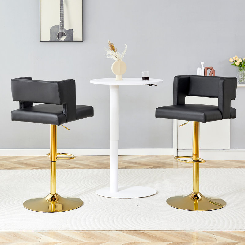 Tabouret de bar ajustable en similicuir, Siège noir / cadre doré