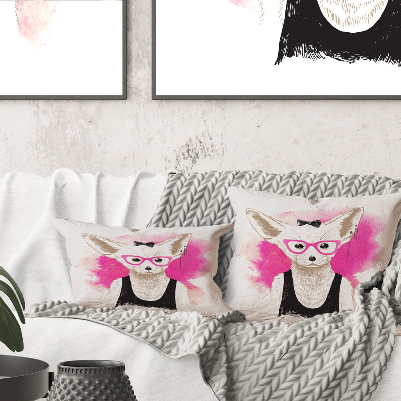 Coussin Dressed Up Fennec dans des verres roses style Hipster