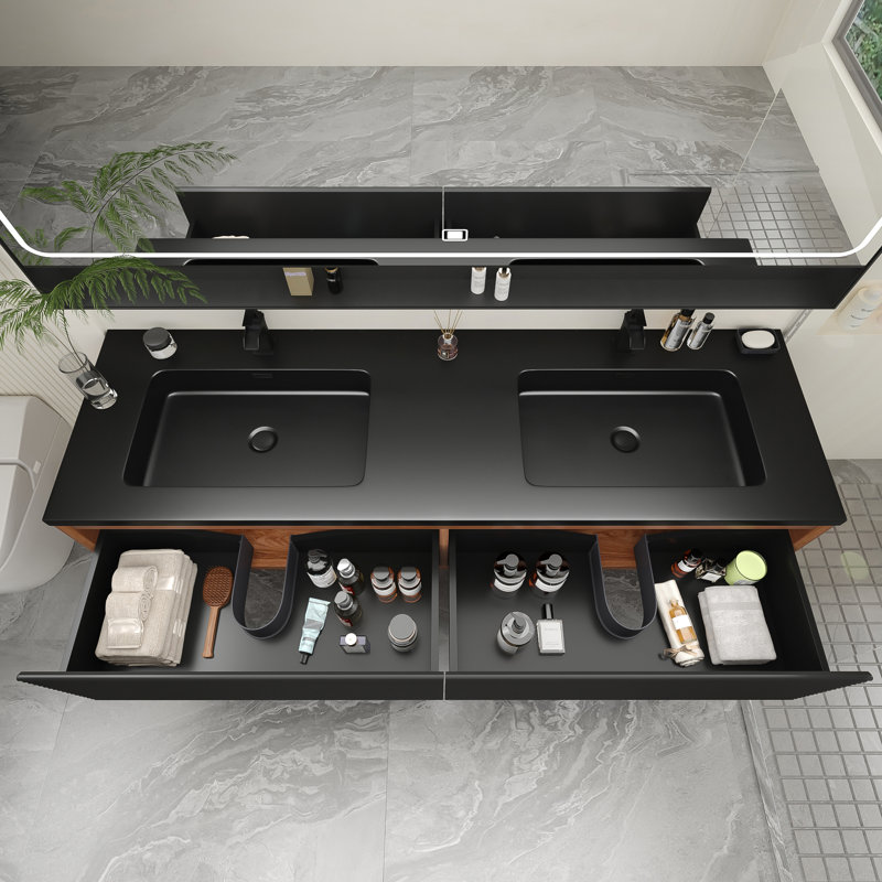 Meuble-lavabo double 72 po avec plateau en résine, 71"