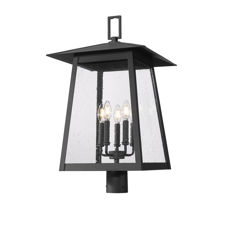 Solis 5 Light Outdoor Post Mount Fixture in Black, 27.5" H x 15.5" W x 15.5" D