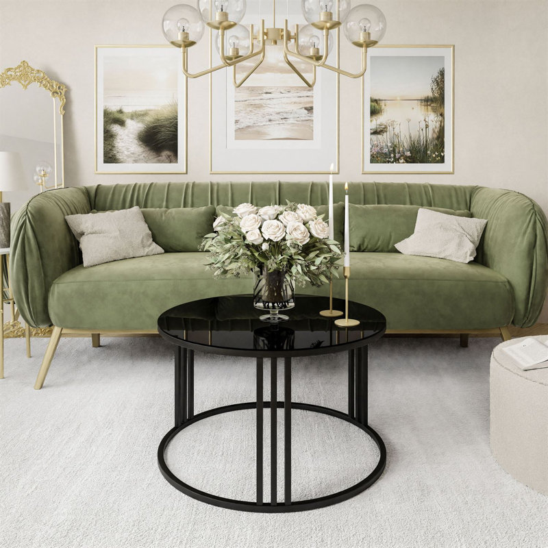 Strock Frame Coffee Table, Black, Black Glass
