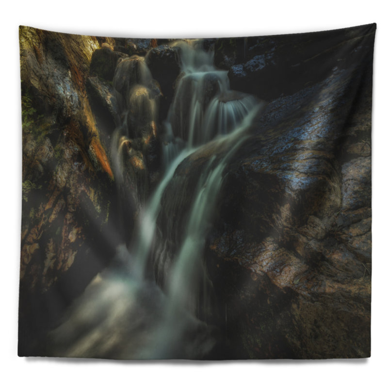 Paysage, chute d'eau au paysage, tapisserie d'été, H 50 po x l 60 po