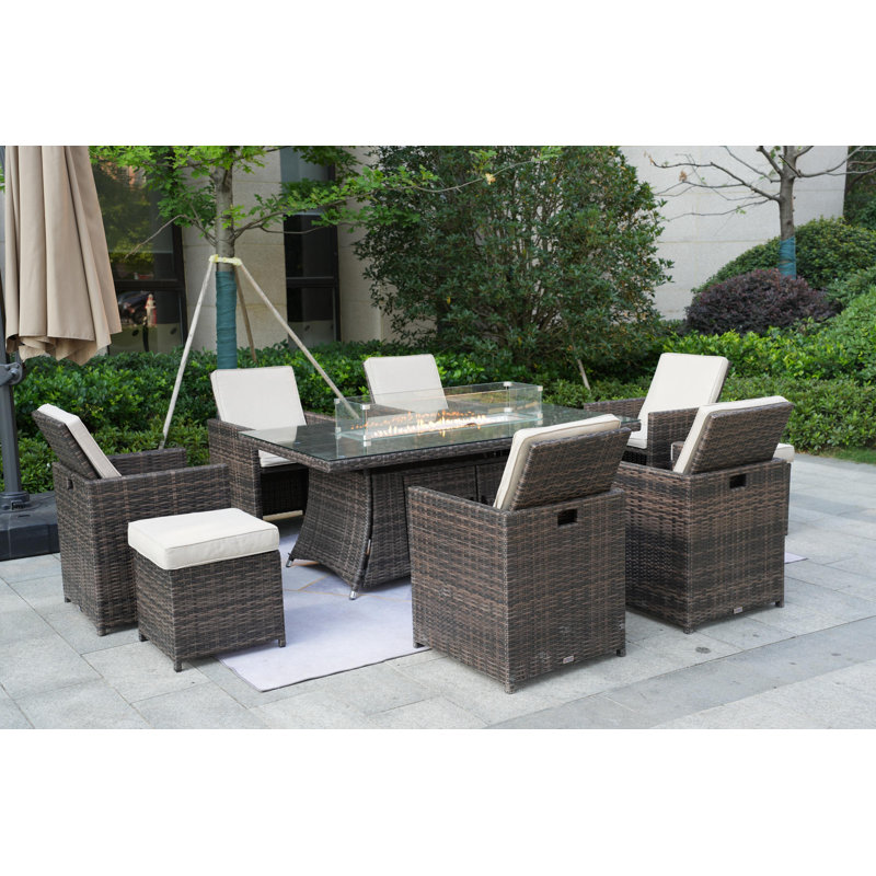 8 - Person Wicker Patio Dining Set with Rectangular Table , Cushions Included
