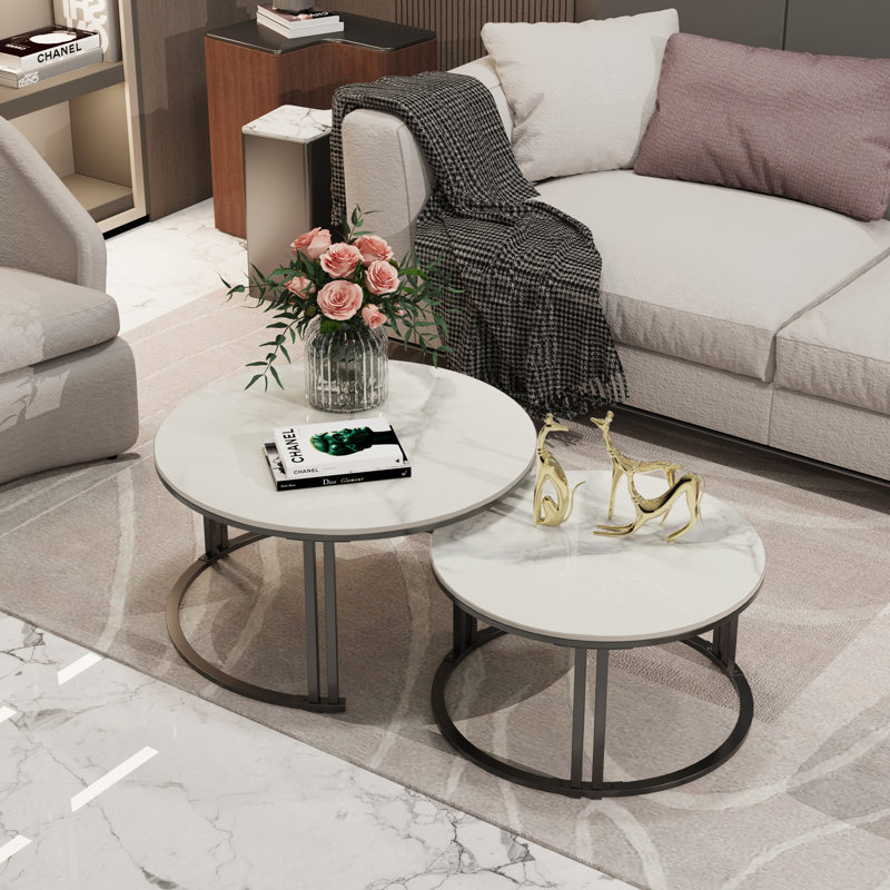 Jakesha Stone Top Nesting Coffee Table, White
