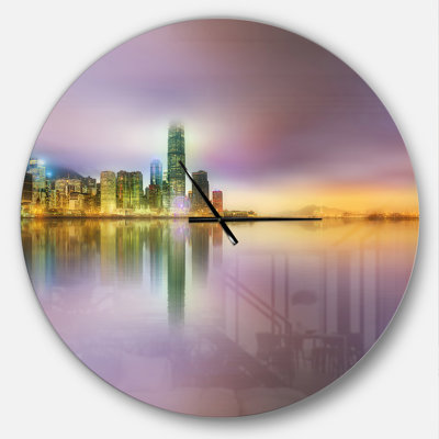 Panorama hongkongais au crépuscule - horloge murale industrielle