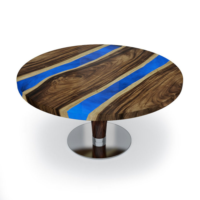 Table basse à piédestal, Bleu perle, H 17,7 po x L 27,6 po x l 27,6 po
