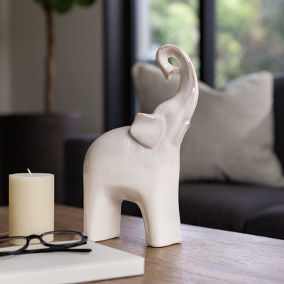 Decorative Ceramic Elephant Figurine with Glam Style for Home Decor - Modern Animal Sculpture Object for Office, or Decorations for Living Room - Silver