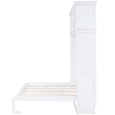White Full Size Bed With Cabinet Storage Spaces, Comfort In Small Home Dwellings, Dual Piston Mechanism Improvement Wall - Inspired Design, Space Saving Office Settings, Flexible Mattress Support