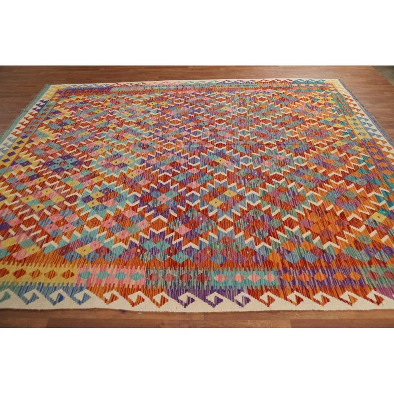 Tapis oriental réversible en laine Kilim 8 x 10