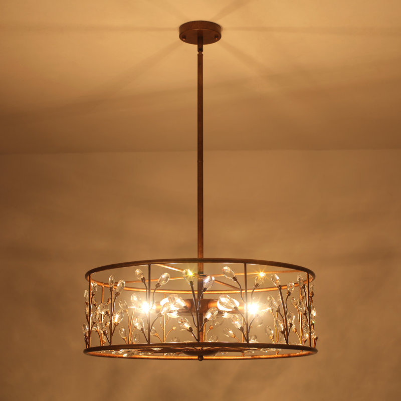 Phillipston 6-Light Vintage Bronze Drum Crystal Chandelier