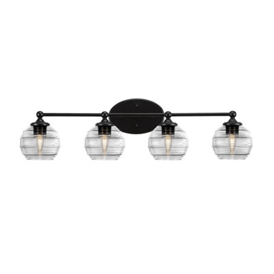 Aitkens 4 Light Bath Bar Shown In Matte Black Finish With 6" Clear Ribbed Glass